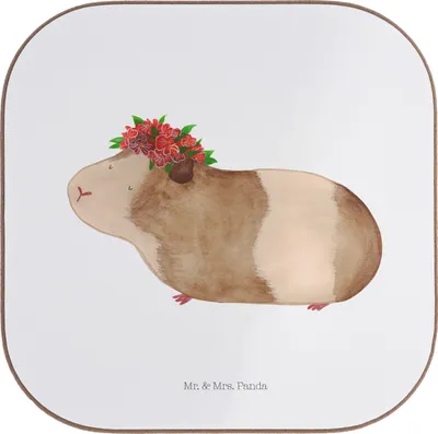 Produktbild von Mr. & Mrs. Panda Holzuntersetzer Meerschweinchen Weisheit - Weiß - Geschenk, gläseruntersetzer, Spruch, Lustige Sprüche, Realität, Motivation, Coaster, Untersetzer Gläser