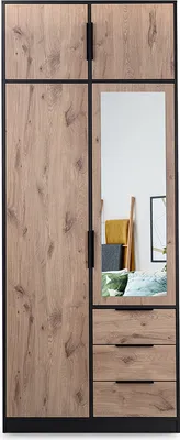 Produktbild von Drehtürenschrank Korfu D2, 4 Türen Kleiderschrank mit 1 Spiegel, Moderne Garderobe, Schrank Größe: 100 x 245 x 57,5 cm