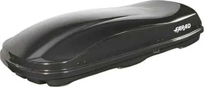 A black roof box is shown against a white background.