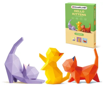 3D Origami Katzen Bastelset, 3 vorgeschnittene Modelle, DIY