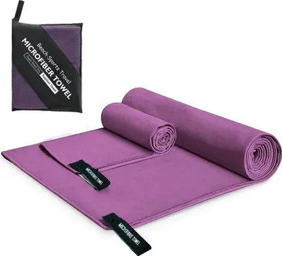 Obrázek produktu pro Ručníky z mikrovlákna, 2 balení (velký ručník 76 x 152 cm + malý ručník na ruce a obličej 80 x 40 cm), sportovní ručník, fitness ručník, cestovní ručník, plážový ručník pro sport, cestování, jógu, kempování, plážovou posilovnu