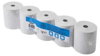 Produktbild von Exacompta 44829E 5er Pack Thermopapierrollen 1-lagig, Breite: 80mm, Länge 80m, Durchmesser Kern: 12mm 44g/m² Thermorolle für Kassen Kassenrolle