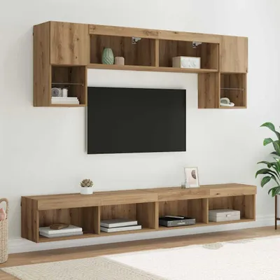 Zdjęcie produktu dla Maison Exclusive - Szafki pod telewizor z oświetleniem LED, 6 sztuk, płyta MDF wykończona imitacją drewna dębowego