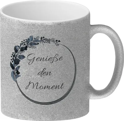 Produktbild von Genieße den Moment Glitzer-Kaffeebecher Besonders geeignet zum Brunch, zum