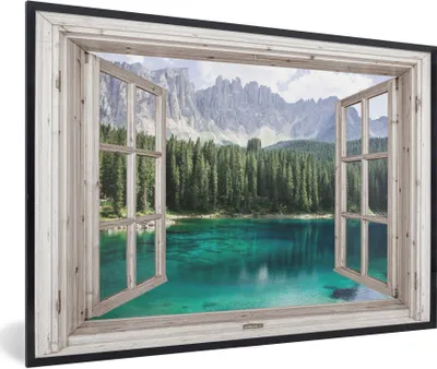 Produktbild von MuchoWow® Gerahmtes Poster Aussicht - Berg - Wasser 30x20 cm - Poster mit Schwarzem Bilderrahmen Wandposter Rahmen Foto Bilder - Kunstdruck - Bild-Poster