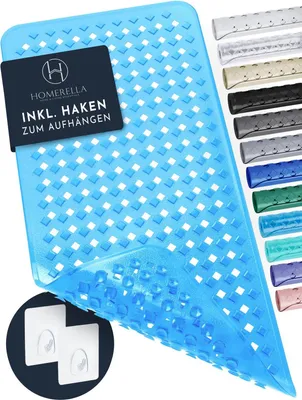 Produktbild von Homerella Badewannenmatte rutschfest Hautsensitiv 88x39cm mit AUFHÄNGUNG | Antirutschmatte Badewanne BPA frei | Duschmatte maschinenwaschbar Badematte