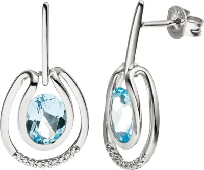 Produktbild von Ohrhänger Ohrringe 18 Diamanten Brillanten Blautopas hellblau 585 Gold Weißgold