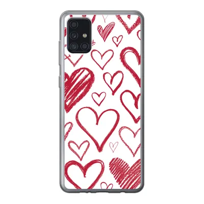 Produktbild von MuchoWow® Handyhülle Schutzhülle Hülle für Samsung Galaxy A52 5G Eine Illustration mit mehreren Herzen auf weißem Hintergrund Silikon Softcase Handy Hülle - Umschlag