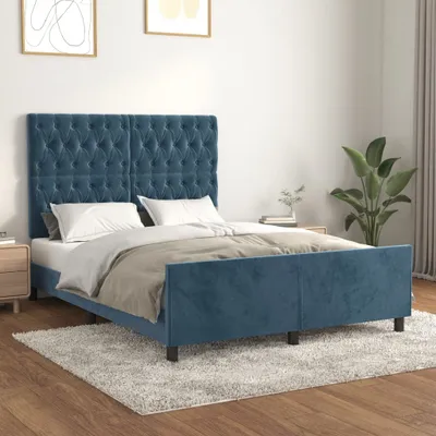 Produktbild von Cloris Designermöbel Bettgestell mit Kopfteil Dunkelblau 140x200 cm Samt 2024 Neu