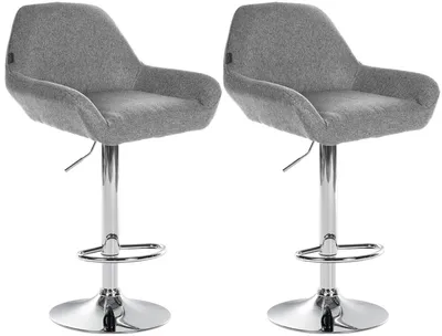 Produktbild von CLP 2er Set Barhocker höhenverstellbar Braga, mit Stoffbezug und Fußstütze grau Gestell Farbe chrom