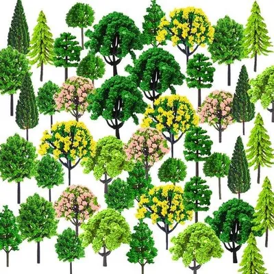 Immagine prodotto di Alberi e arbusti in miniatura per modellismo - 55 pezzi - Assortimento di stili architettonici