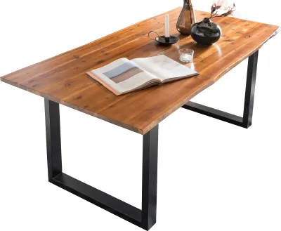 Produktbild von SalesFever Baumkante Esstisch 140 x 80 cm | Massivholz Akazie | Gestell Metall schwarz | B 140 x T 80 x H 77 cm | cognac
