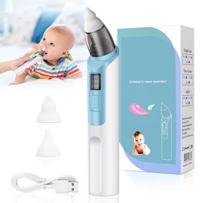 Produktbild von Baby Nasensauger, Baby Nasensauger Elektrisch Nasenreiniger, Nasensekretsauger mit 6 Saugstufen und 2 Silikonköpfen, USB-Aufladung (Blau)