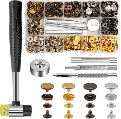 Image de Petit kit de boutons, 120 pièces, cuir, artisanat, 4 outils