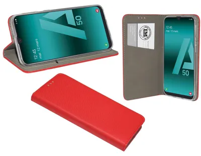 Produktbild von Buch Tasche "Smart" kompatibel mit SAMSUNG GALAXY A30s (A307F) Handy Hülle Etui Brieftasche Schutzhülle mit Standfunktion, Kartenfach Rot