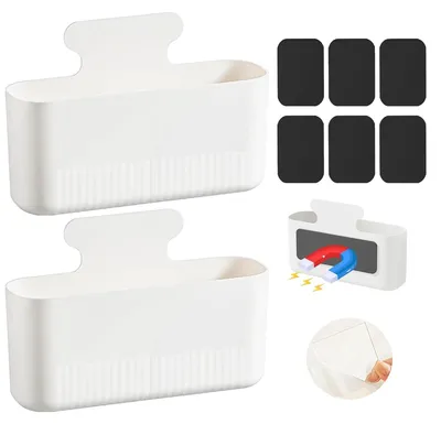 Produktbild von 2 große magnetische Markerhalter mit je 2 Fächern, kein Bohren erforderlich, magnetischer Halter für Whiteboard-Schwämme, magnetischer Organizer für Schule, Büro, Kühlschrank und Spind, weiß