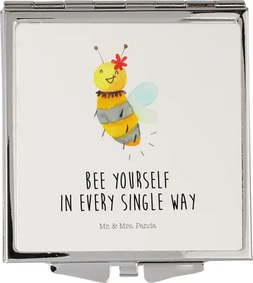 Produktbild von Mr. & Mrs. Panda Klappbarer Spiegel Biene Blume - Weiß - Geschenk, Kleiner, Taschenspiegel, Schminkspiegel, Kosmetikspiegel, Frauen, Klappspiegel
