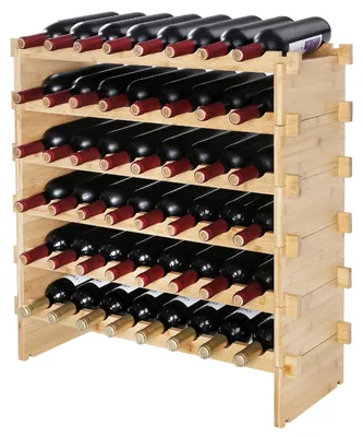 Produktbild von Weinregal Weinständer für 48 Flaschen, BambusßFlaschenregal mit 6 Fächern, Stapelbar Vintage Weinständer Metall für Keller, Bar