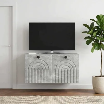 Zdjęcie produktu dla Maison Exclusive – szafka pod telewizor do montażu na ścianie, kolor betonowy, 59,5 x 41 x 30 cm