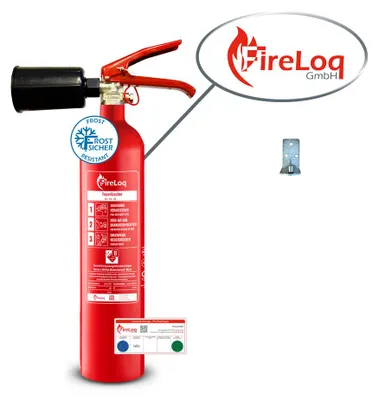 Produktbild von FireLoq 2kg Co2 Kohlendioxid im Stahl Behälter Dauerdruck Feuerlöscher für elektrische Anlagen und EDV 34B 2 LE inkl. Prüfnachweis,Wandhalter