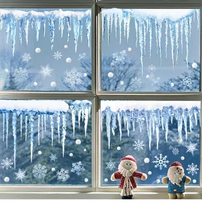 Productafbeelding van Raamsticker - Zelfklevend - Winterse raamdecoratie - Motief van sneeuwvlokken en ijskristallen