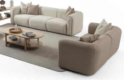 Obrázok produktu pre Elegantná béžová obývacia zostava z textilu a dreva