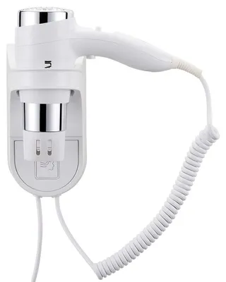 Obrázok produktu pre BAKAJI 2832114 Fén s nástenným držiakom, 1600 W, farba: biela/chróm, určený na montáž na stenu