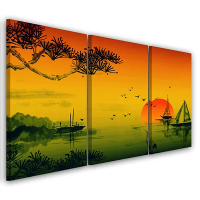 Produktbild von Triptychon auf leinwand orange landschaften 90x60 cm Feeby orange wandbild bereit zum aufhängen