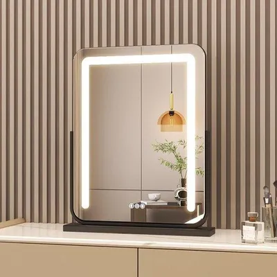 Obrázek produktu pro Zrcadlo s osvětlením – Kosmetické zrcadlo na toaletní stolek – Pro každodenní líčení – Nastavitelná intenzita světla – 40 x 52 cm – Bílá barva
