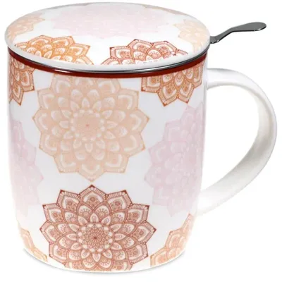 Obrázek produktu pro Šálek se sítkem a víčkem Mandala růžový -- ±400 ml