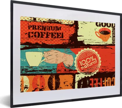 Produktbild von MuchoWow® MuchoWow® Gerahmtes Poster Kaffee - Vintage - Collage 40x30 cm - Poster mit zchwarzem Bilderrahmen - Bilderrahmen - Poster im Rahmen