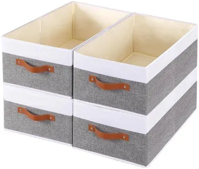 Productafbeelding van Ibenzoa® Opvouwbare opbergboxen van stof, set van 3, afmetingen 41 x 25 x 16,5 cm, met draaghandgrepen, wit en grijs – ruimtebesparende opbergboxen voor kleding en accessoires