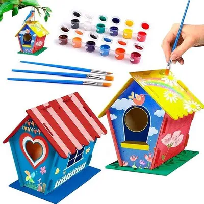 Image de Kit de construction d'une maison pour oiseaux en bois pour enfants, kit de peinture créatif
