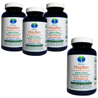 Produktbild von HOPFEN Hopfenblüten 720 (4x180) Pulver Kapseln [ohne ZUSATZSTOFFE] Ruhe + Entspannung [NATUR PUR]