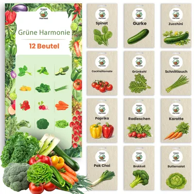 Produktbild von Green Harvest Gemüsesamen Set, 12 Sorten, Premium Saatgut