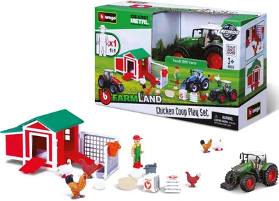 Produktbild von Bburago 18-31681 - Farmland Hühnerstall inkl. Fendt 1050 Vario Traktor (17 Teile)