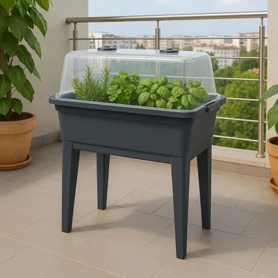 Produktbild von Balkon Hochbeet + Deckel Gewächshaus Frühbeet Kräuterbeet Treibhaus Pflanzkasten