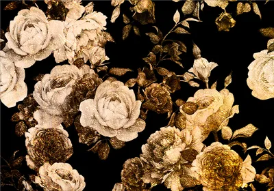 Produktbild von Vlies Fototapete Blumen Rosen Gold Pflanzenmotiv 450x315 cm – Moderne Vliestapete, Tapete für Wohnzimmer, Wanddeko, Flur, Büro b-A-0871-a-a