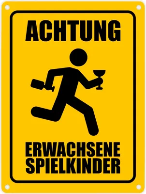 Produktbild von Metallschild in 15x20 cm mit Warnmännchen - Achtung erwachsene Spielkinder