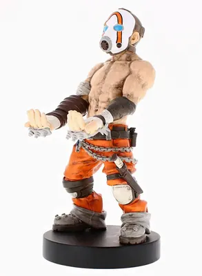 A figurine of a character from the video game Borderlands, standing on a black base.