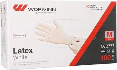 Produktbild von 1000 "WORK-INN" Handschuhe, Latex gepudert "White" weiss - natur Größe M
