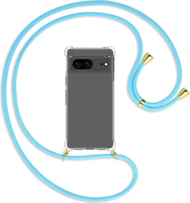 Produktbild von Handykette Backcover-Schutzhülle mit Band (Metall goldfarben) für Google Pixel 7 - himmelblau