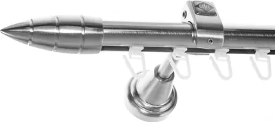 Produktbild von Innenlauf Edelstahl Look Gardinenstange 20mm Wandträger 1-läufig Spitze, Länge wählbar H50 E81 I