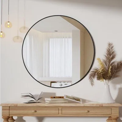 Productafbeelding van Famanu Spiegels: Ronde wandspiegel, 50 cm - Zwarte spiegel voor badkamer en woonkamer