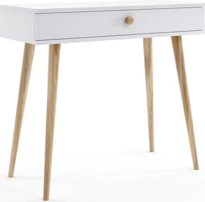 Produktbild von Bettso Schminktisch Konsolentisch mit Schublade auf hohen Holzbeinen für Schlafzimmer, Jugendzimmer 90 x 80 cm IKON Weiß