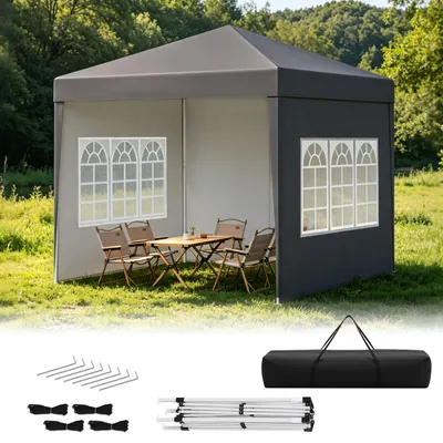 Produktbild von Eikuavons Faziango Pavillon 3x3 m mit Seitenwänden und Fenstern, Pop-Up Faltpavillon mit wasserdichtem 210D-Oxforddach, UV-Schutz 50+, höhenverstellbar, Tragetasche, Grau