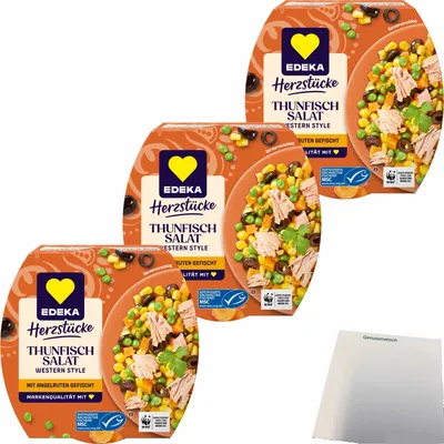 Produktbild von Edeka Herzstücke Thunfischsalat Western Style 3er Pack (3x160g Dose) + usy Block