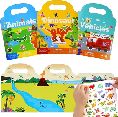 Produktbild von Dinosaurier Aufkleber Bücher für Kinder Fahrzeuge Tiere 3 Stück