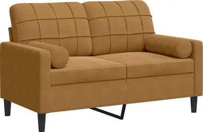 Image de vidaXL Canapé 2 places avec coussins décoratifs brun 120 cm velours