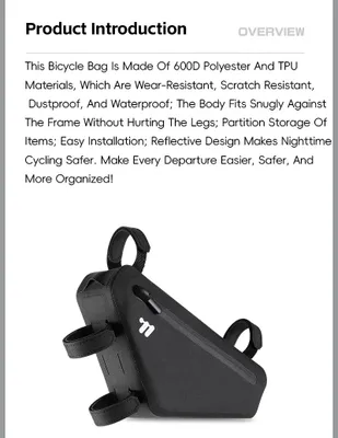 Produktbild von Fahrrad-Dreieckstasche - Rahmentasche - 1,2 l - Wasserabweisend - Schnellmontage - Schwarz